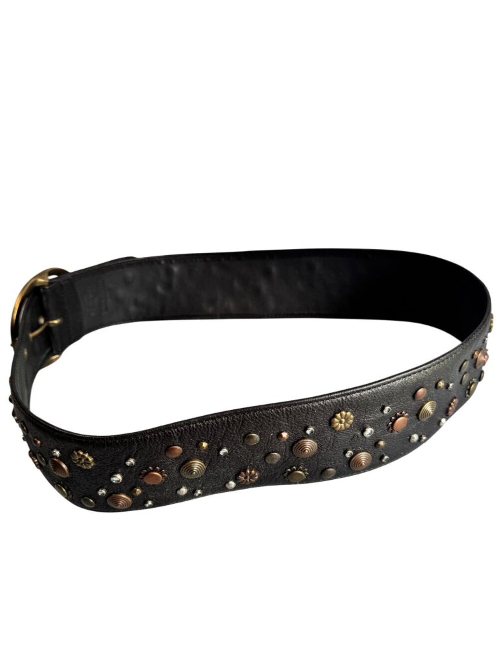 Wide Black Genuine Leather Studded Belt Boho Western Mixed Metal M 40" - Picture 7 of 7